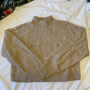 & Other Stories Wool Beige & Gold Cropped Sequin Sweater